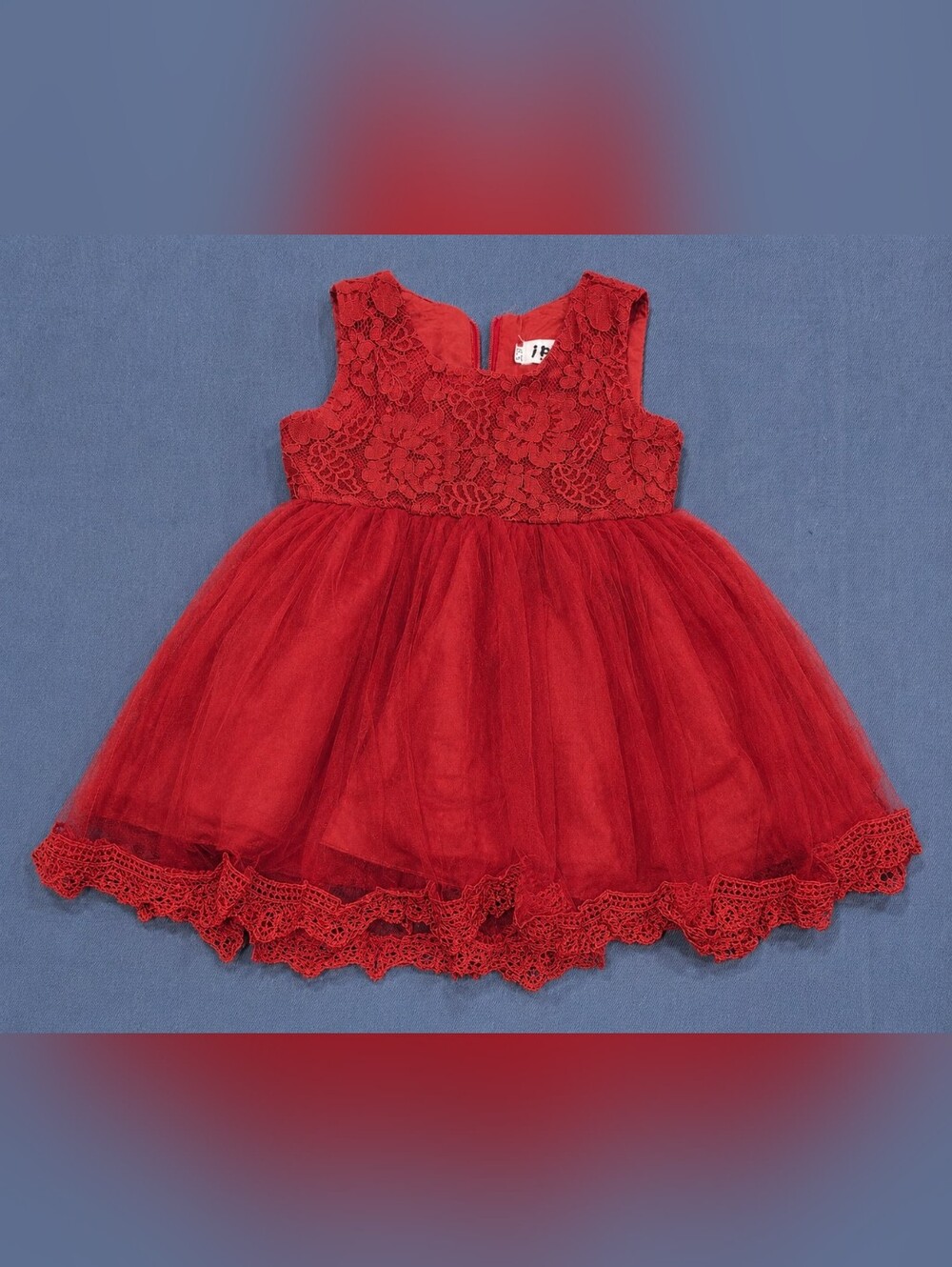 Red Lace Tulle Party Dress - 3-6M
